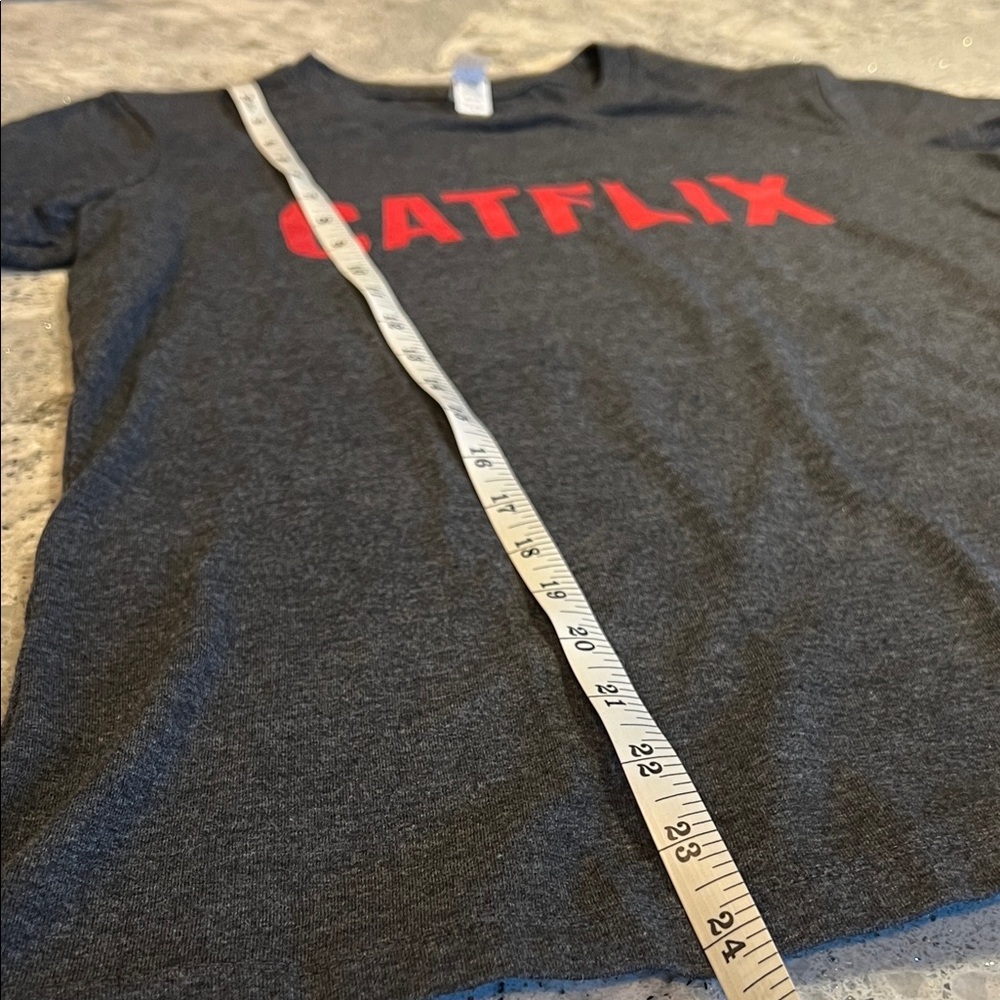 Bella Canvas Heather Charcoal Crewneck CATFLIX Tee Size L (runs small) - Picture 4 of 6